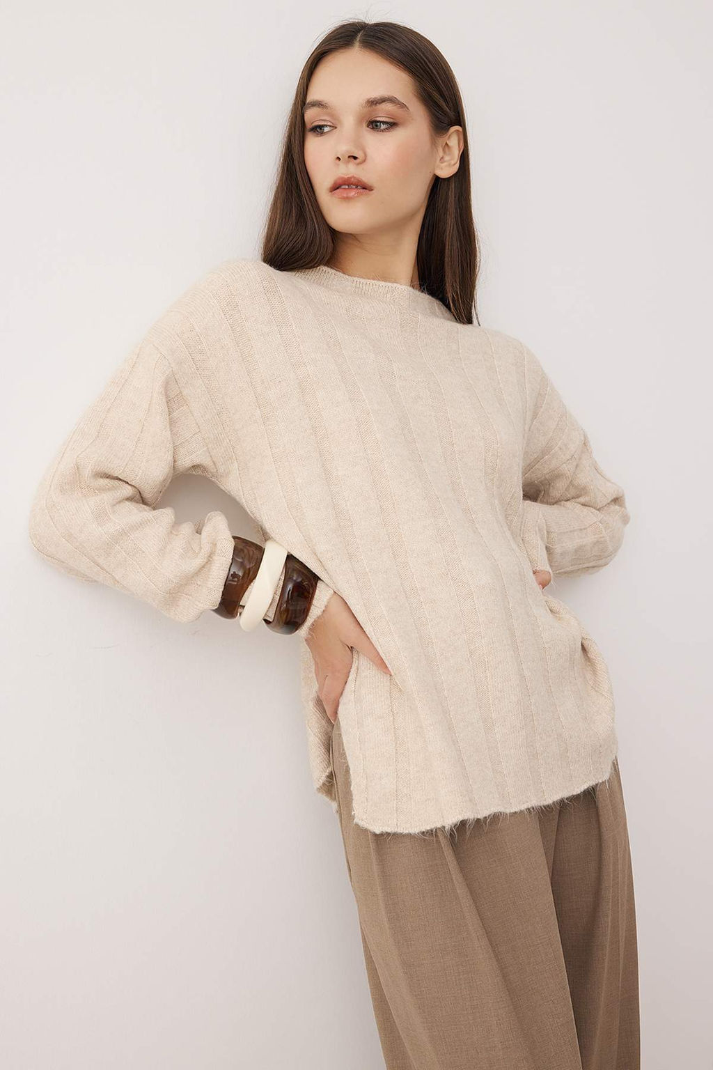 Antrasit Yumusak Dokulu Genis Kal?p Triko Kazak TWOAW26KZ00177 - Trendyolmilla фото 9