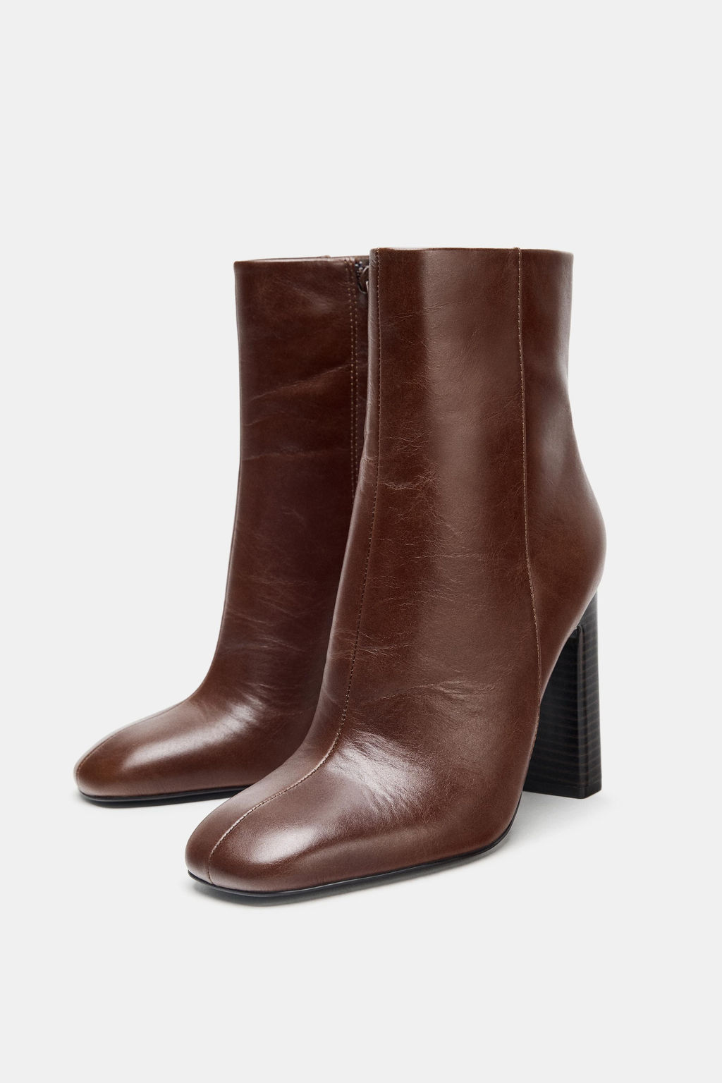 LEATHER WIDE HEEL ANKLE BOOTS - Zara фото 4
