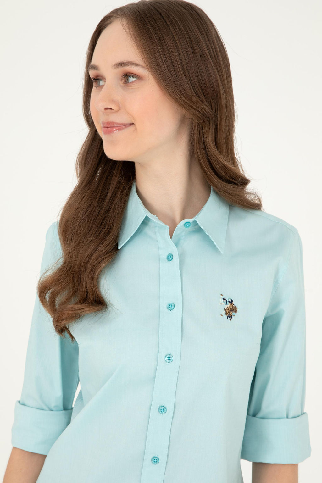 Женская мятная базовая рубашка с длинным рукавом Неожиданная скидка в корзине - U.s. polo assn фото 2