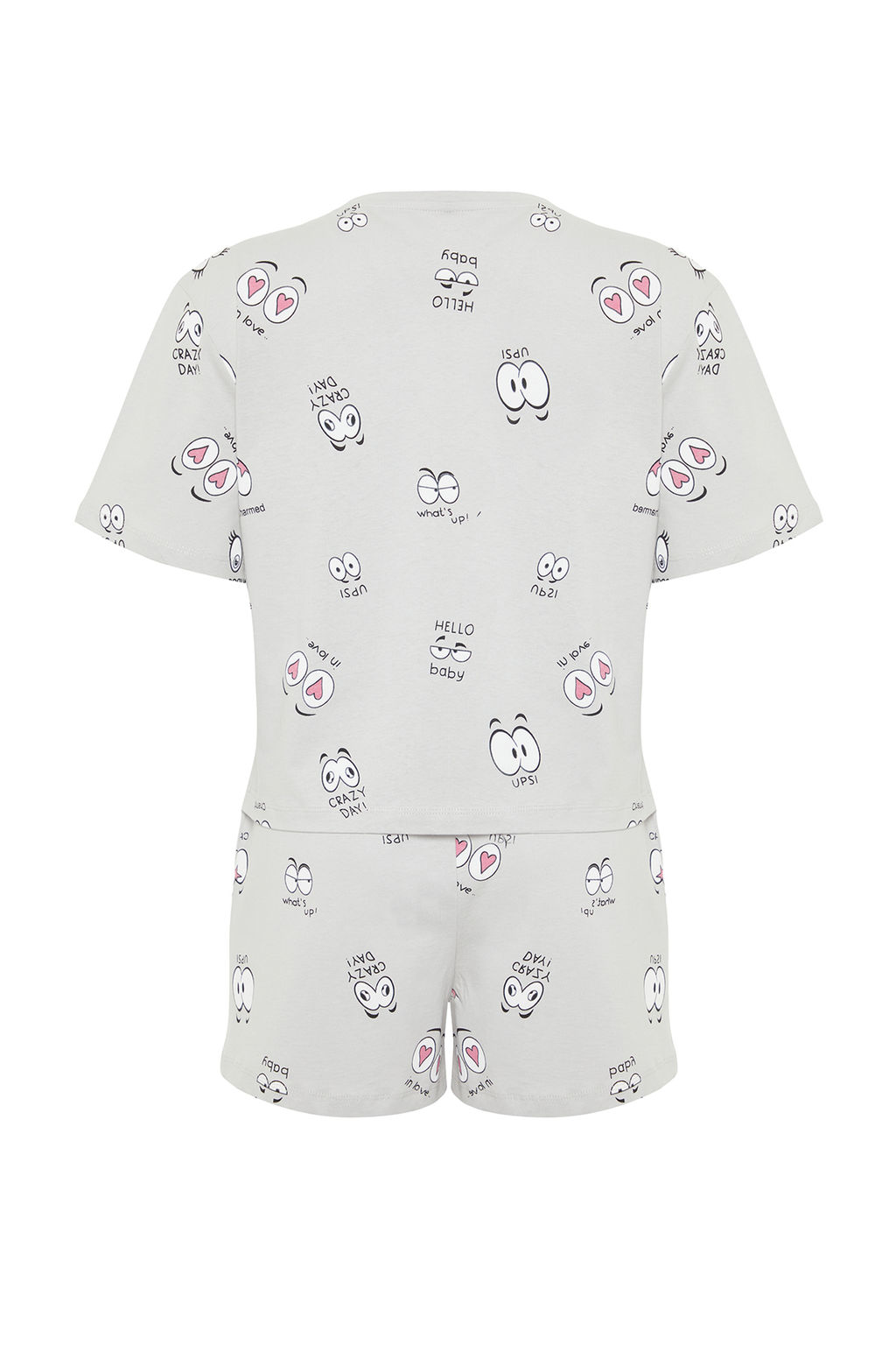 Trendyolmilla Gri %100 Pamuklu Eglence Desenli Sortlu Orme Pijama Tak?m? THMSS24PT00024  фото 8