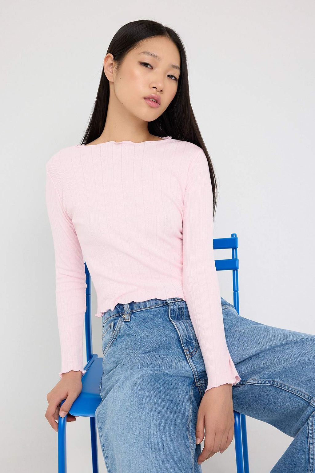 Teen Pembe Pointel Slim/Vucuda Oturan Orme Bluz TWOAW26BZ00012