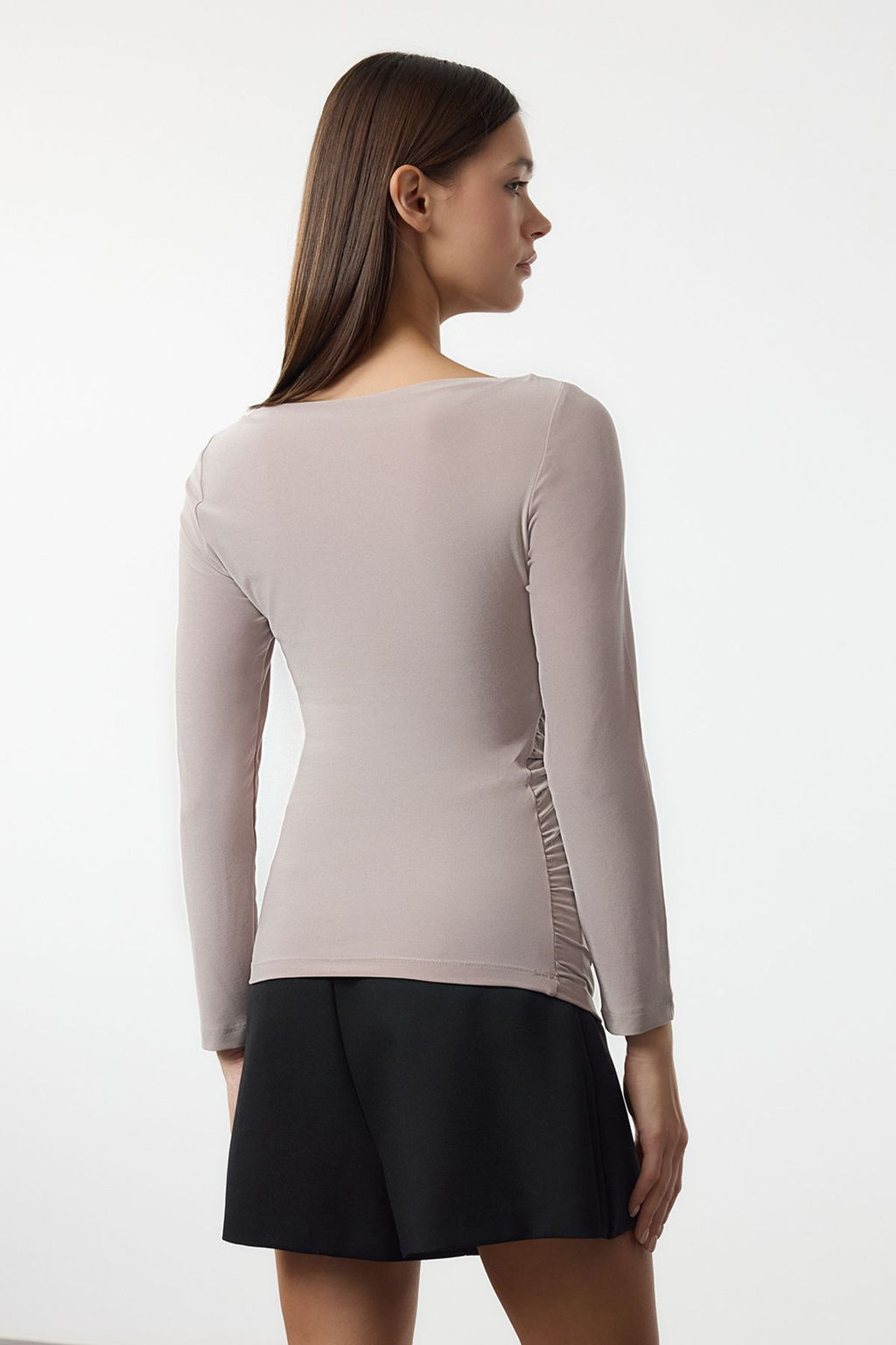 Tas Kay?k Yaka Drapeli Vucuda Oturan Esnek Orme Bluz TWOAW25BZ00109