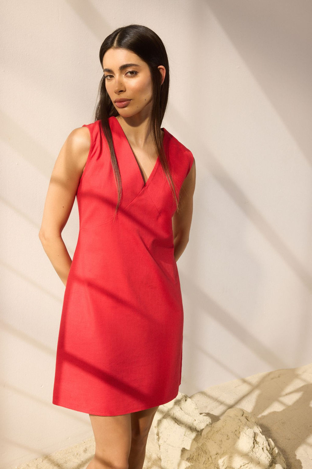 Trendyolmilla K?rm?z? Keten Kar?s?ml? A Kesim Mini Dokuma Elbise TWOSS25EL00645  фото 2