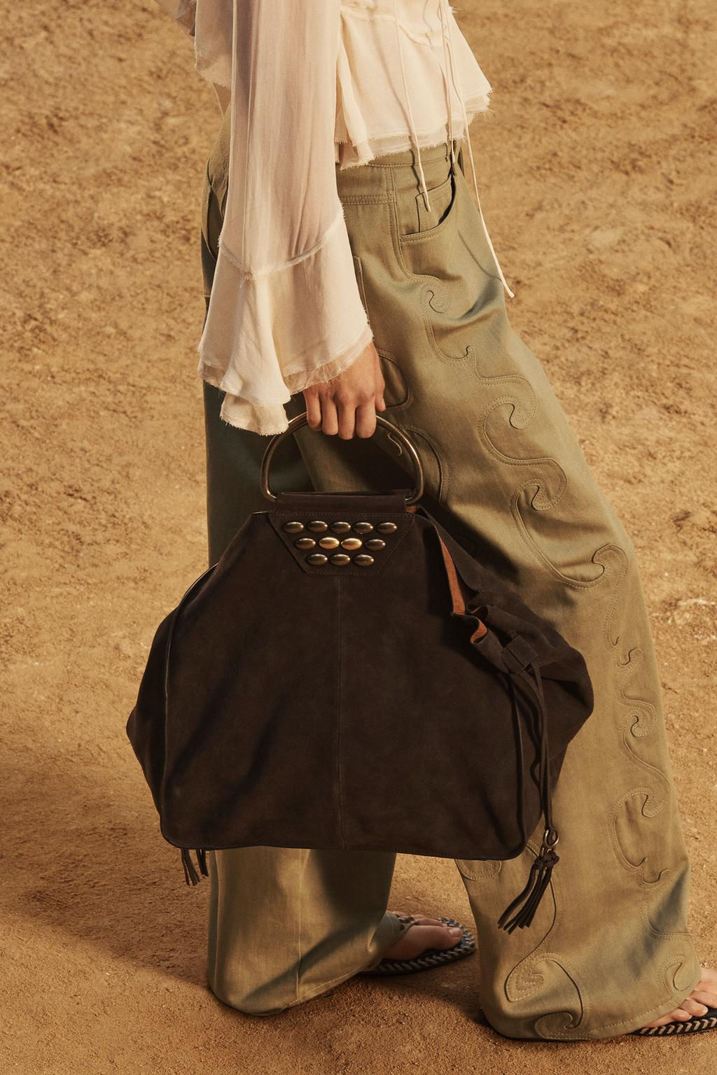 LIMITED EDITION SPLIT SUEDE STUDDED CITY BAG - Zara фото 3