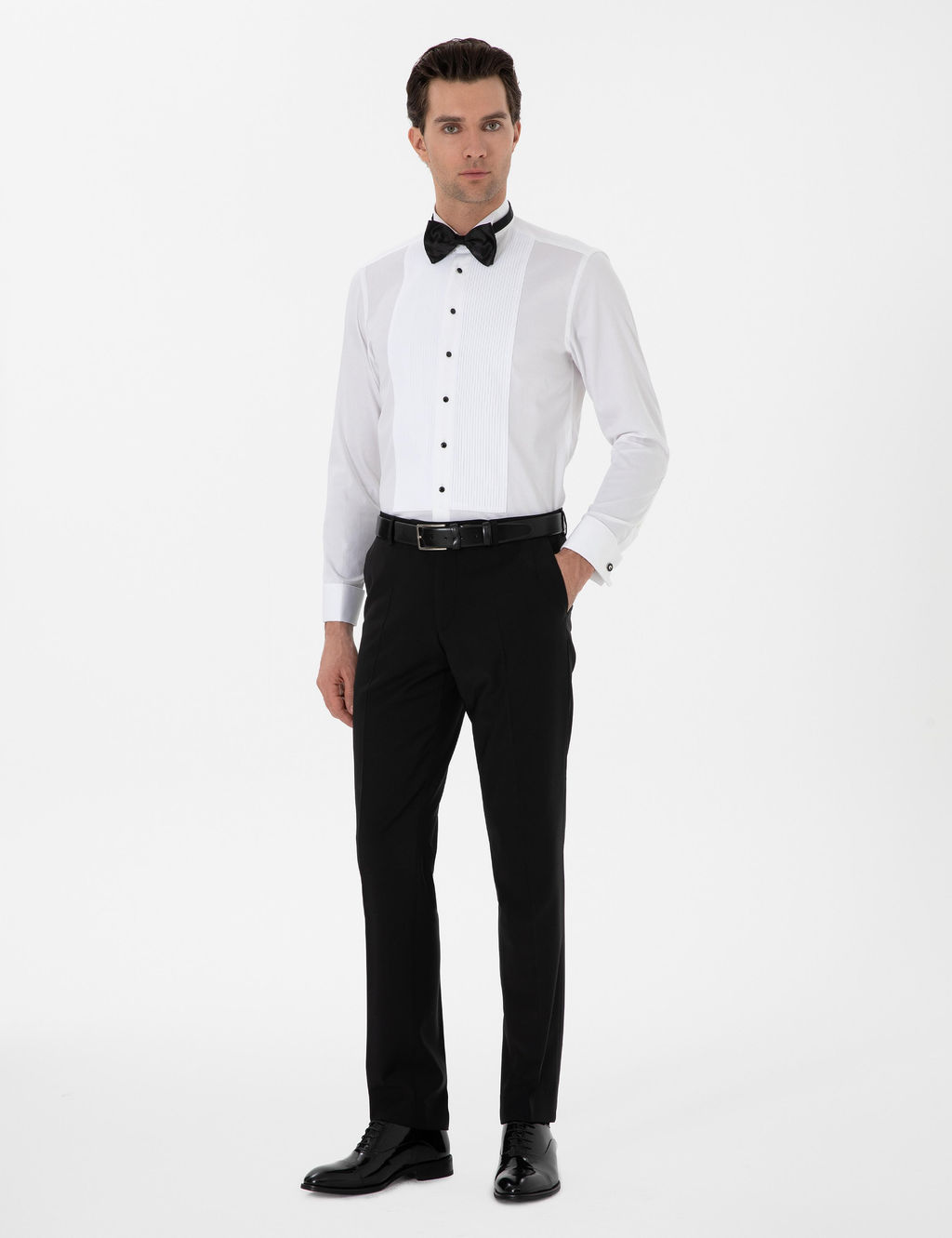Beyaz Slim Fit Pamuk Kar___ml_ Ata Yaka Smokin G_mlek