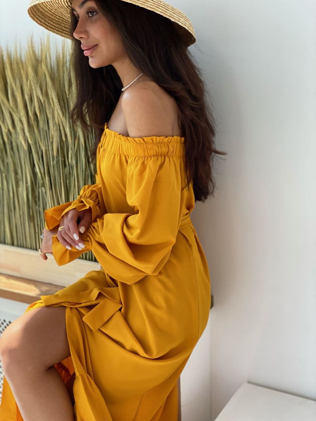 Платье с открытыми плечами в цвете манго - Martichelli фото 4