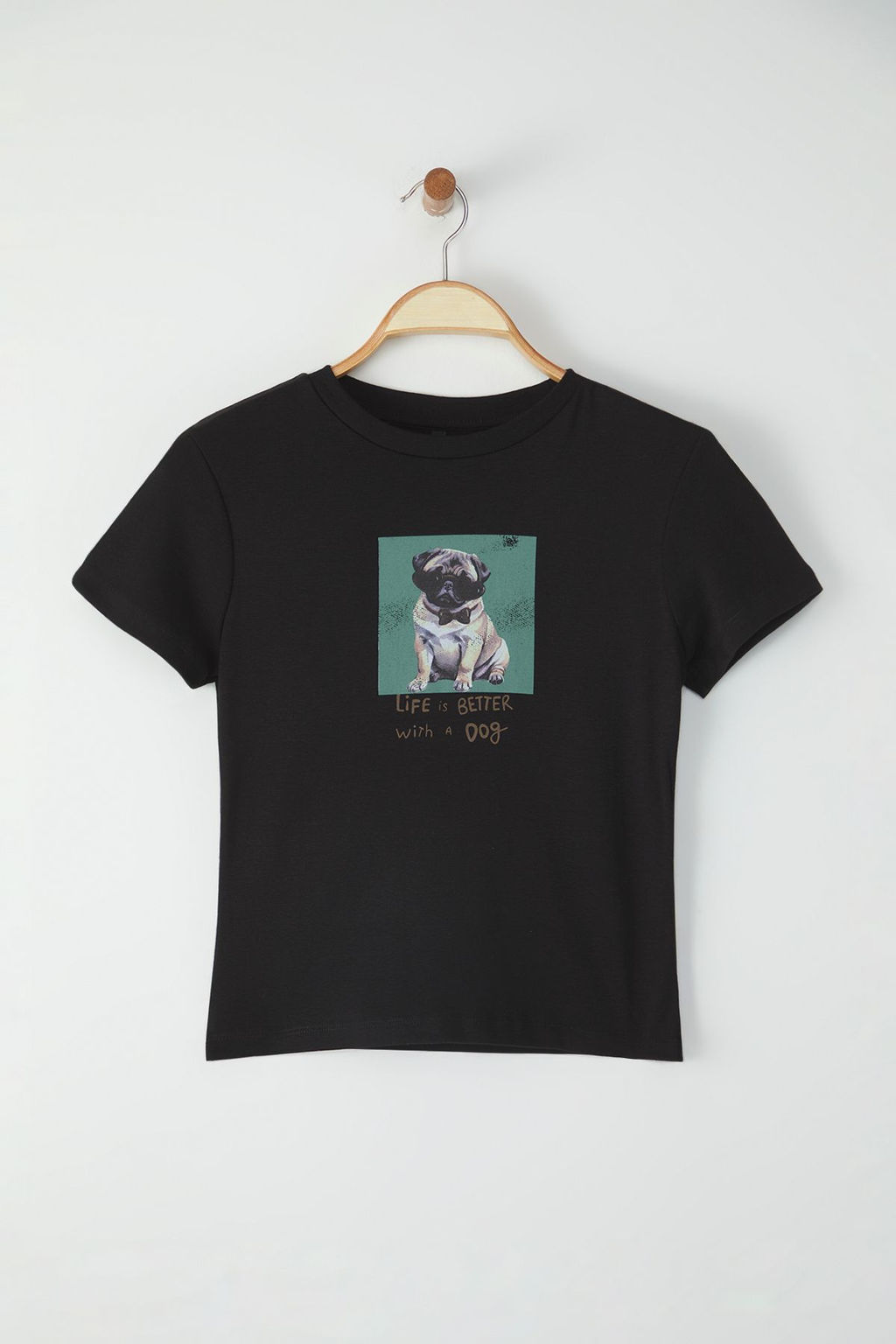 TRENDYOLMILLA Siyah Fiyonk Detayl? Bask?l? Fitted/Vucuda Oturan Orme T-Shirt TWOSS25TS00113  фото 5