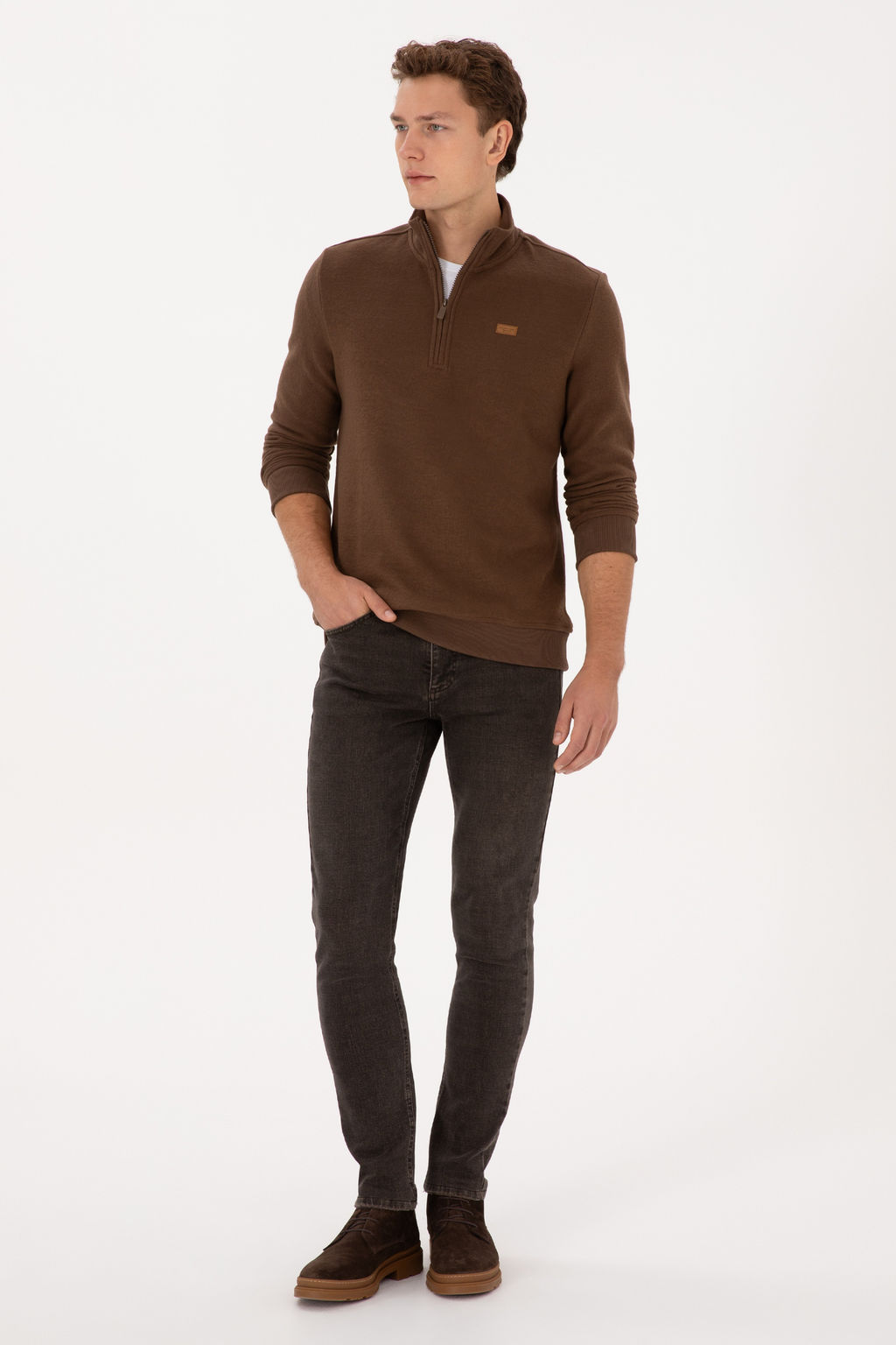 Erkek Regular Fit Yar_m Fermuarl_ Kahverengi Basic Sweatshirt - U.s. polo assn фото 11