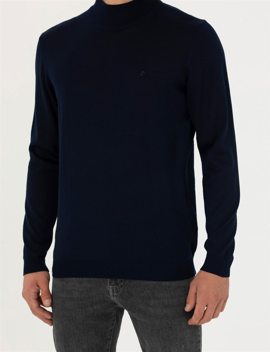 Lacivert Slim Fit Yar_m Bal_k__ Yaka Y_n Kar___ml_ Basic Triko Kazak - Pierre cardin фото 6