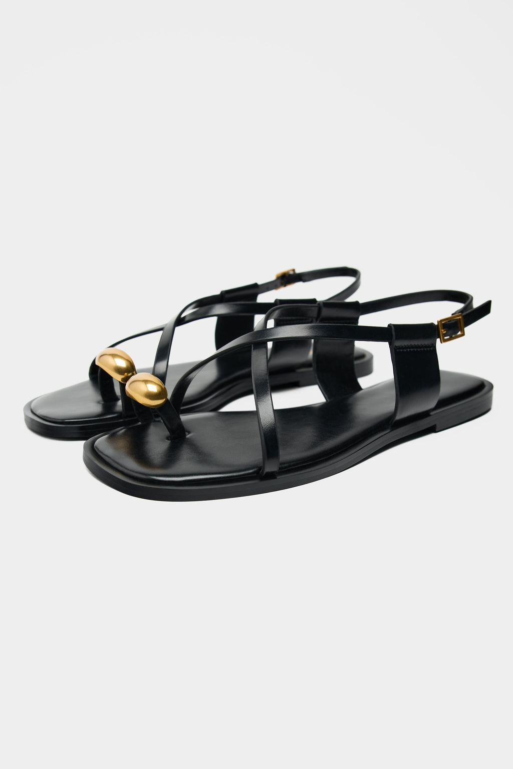 STRAPPY FLAT SLIDER SANDALS WITH METAL EMBELLISHMENT - Zara фото 10