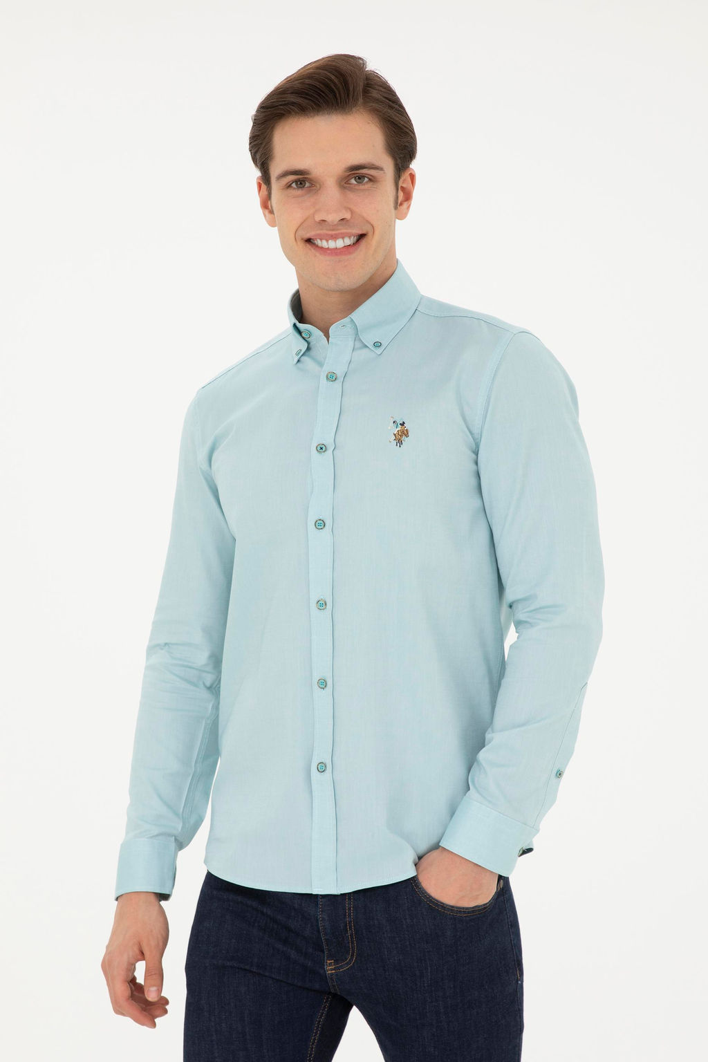 Мужская мятная базовая рубашка с длинным рукавом - U.s. polo assn фото 8