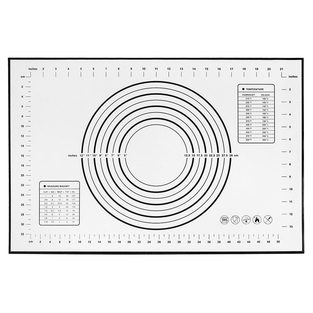 Коврик силиконовый, армированный для раскатки теста и выпекания 40х60см, белый с цветной разметкой, микс (Китай) - Домашняя мода фото 2