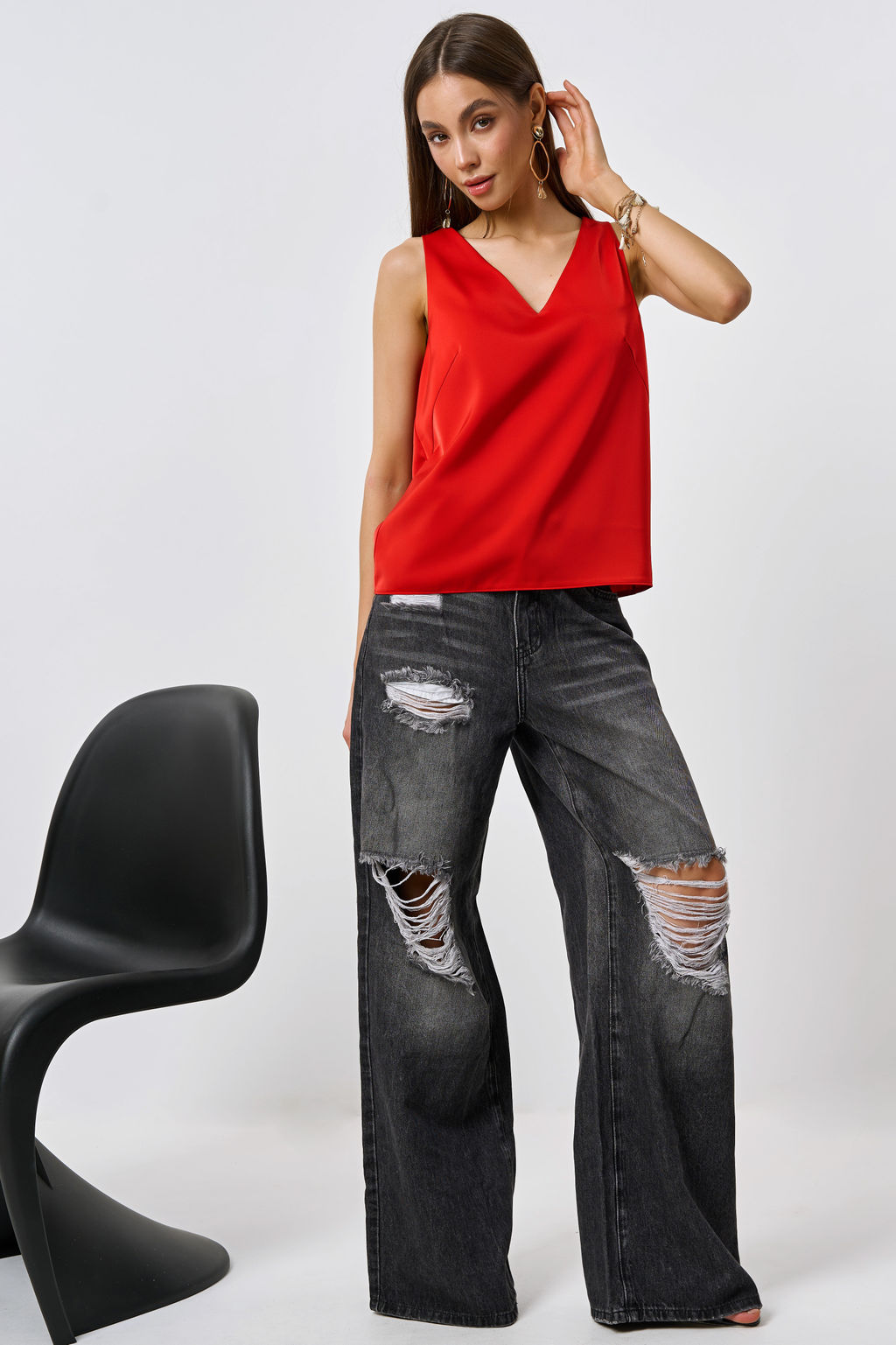 Топ атласный свободного силуэта красный