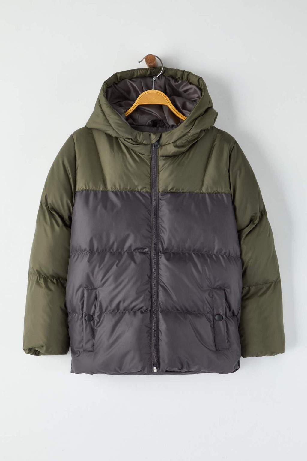 Haki Erkek Cocuk Duz Kapusonlu Regular Mont TKDAW26MO00013 - Trendyolmilla фото 2