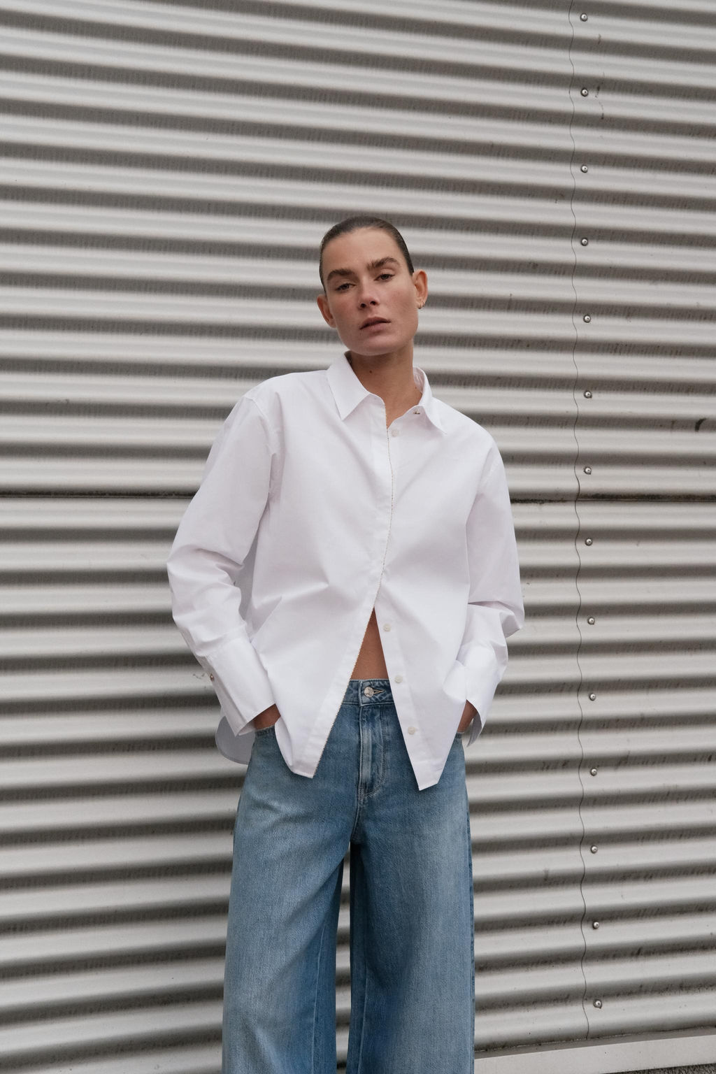 POPLIN SHIRT WITH BEADED PLACKET