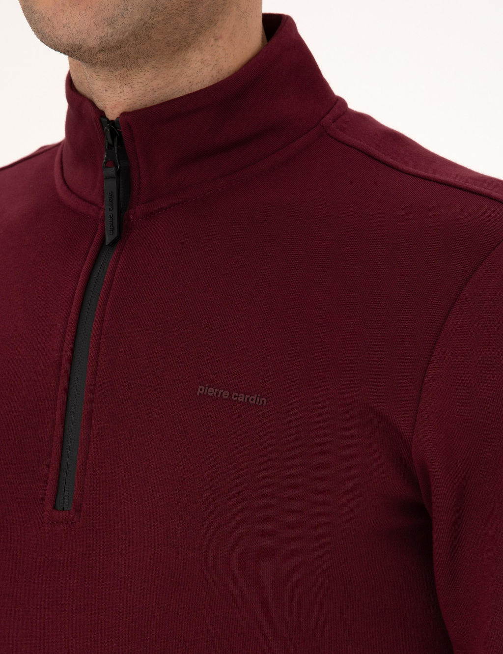 Bordo 3 _plik Regular Fit Fermuarl_ Dik Yaka Basic Sweatshirt