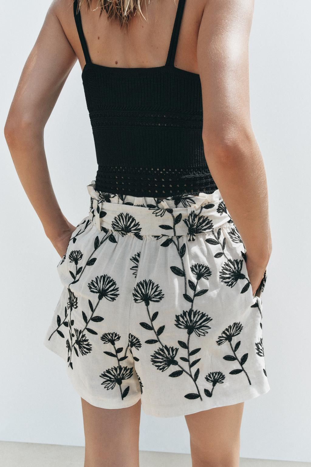 EMBROIDERED PAPER BAG BERMUDA SHORTS - Zara фото 3