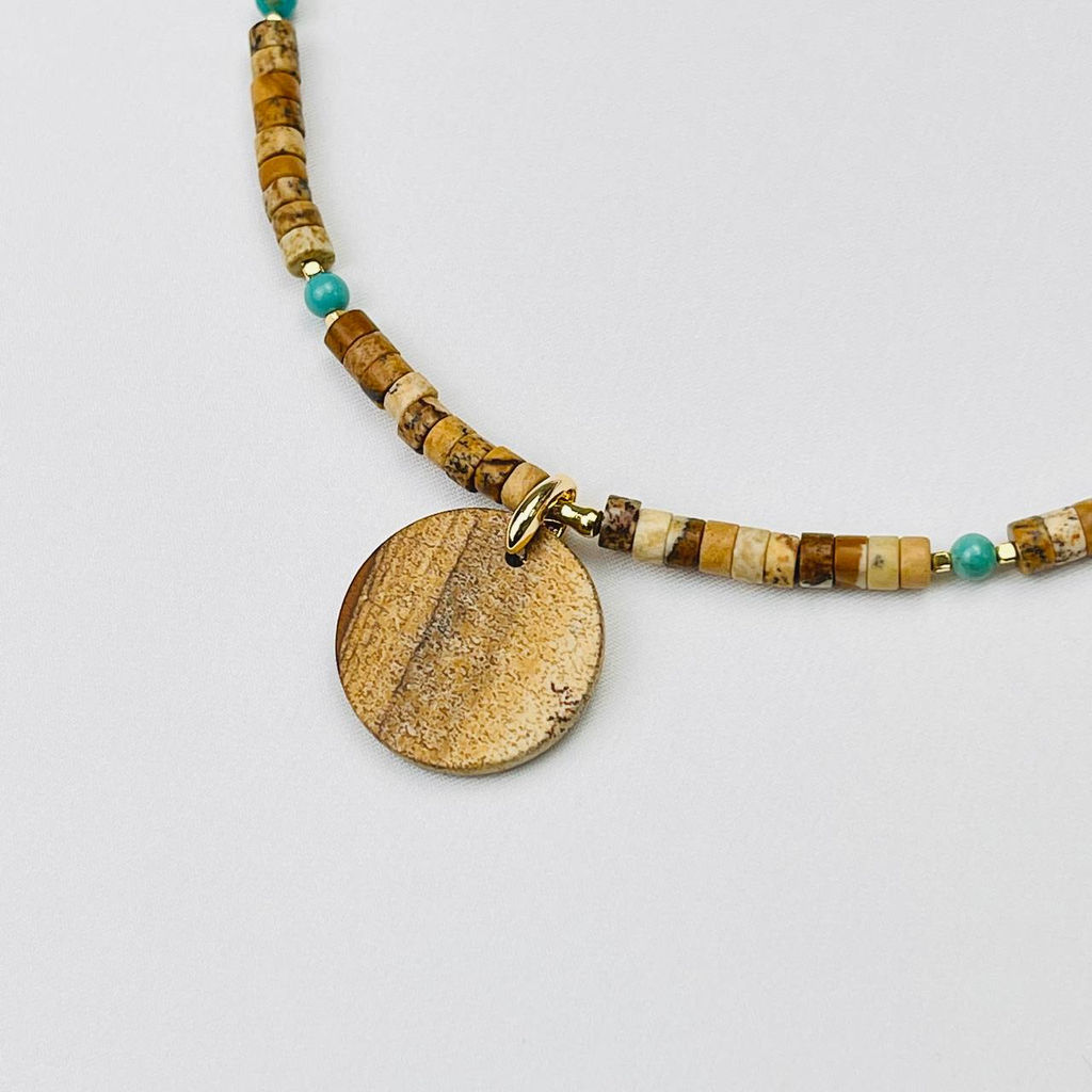 Чокер из песочной Яшмы и Бирюзы - Радуга самоцветов фото 2