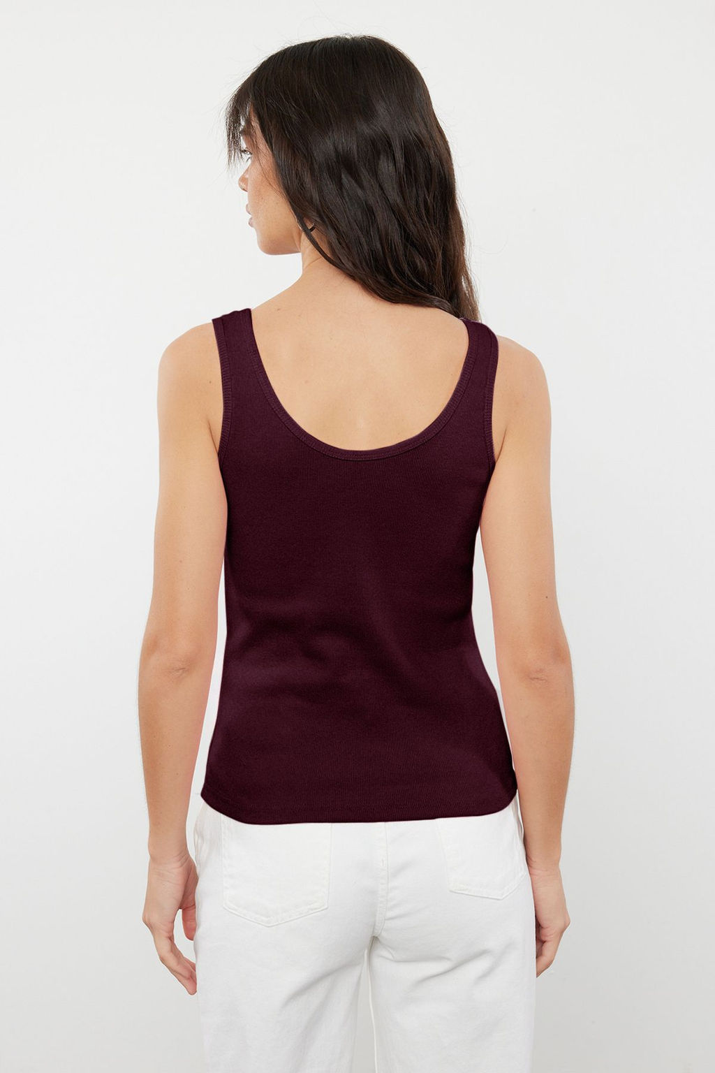 Bordo Fitted/Vucuda Oturan Havuz Yaka Fitilli Esnek Orme Atlet TWOSS22AL0042