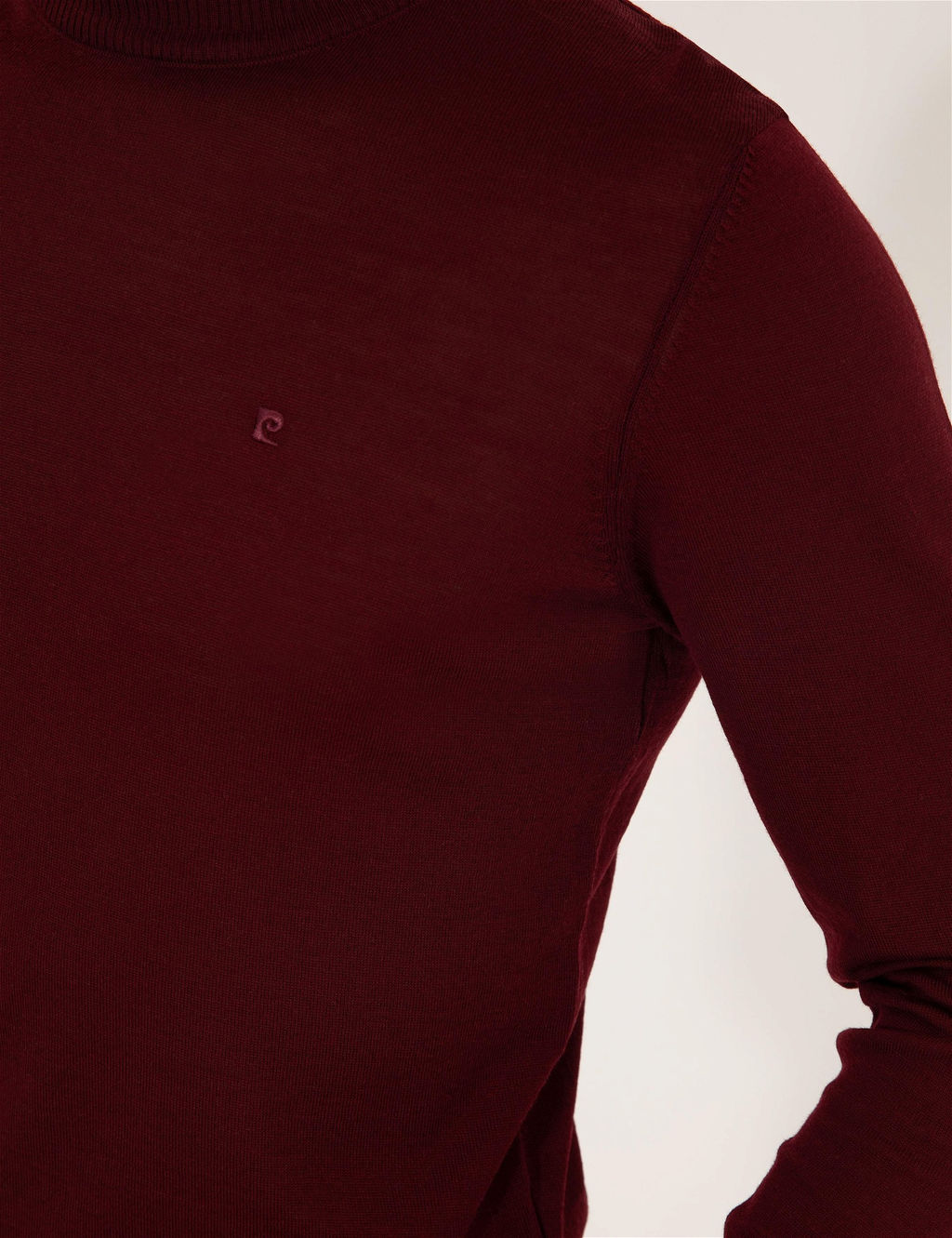 Bordo Slim Fit Yar_m Bal_k__ Yaka Y_n Kar___ml_ Basic Triko Kazak - Pierre cardin фото 6