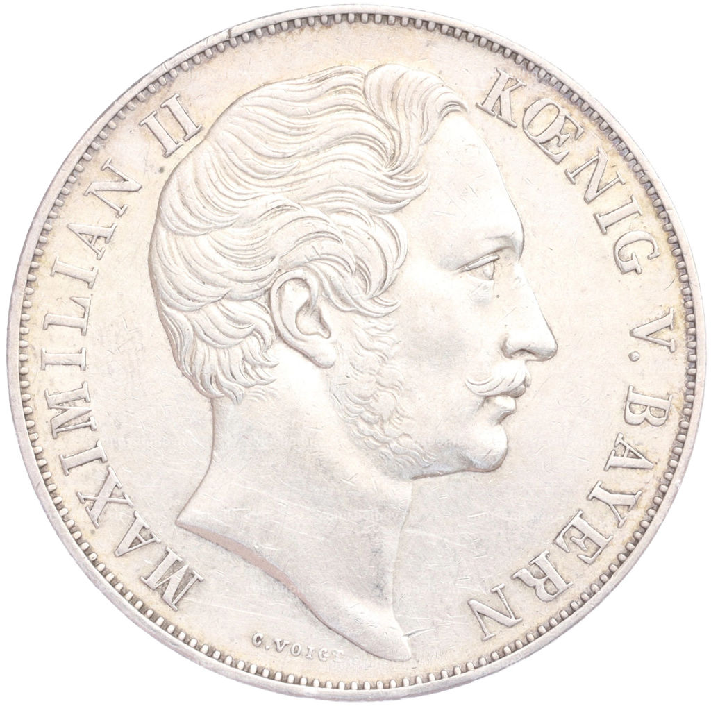 Монета 2 гульдена 1855 года Германские Бавария Восстановление колонны Мадонны в Мюнхене