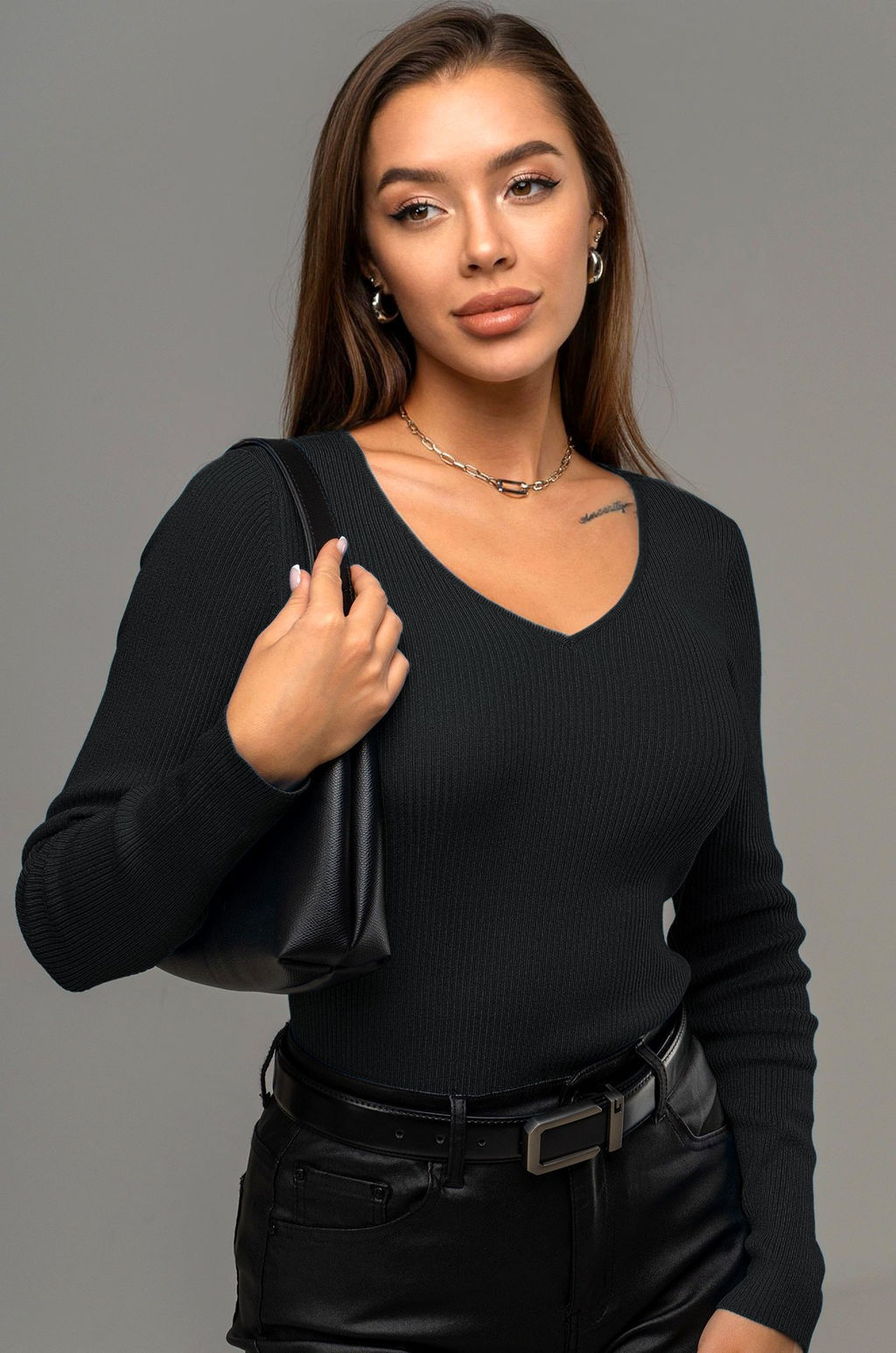 Женский джемпер в рубчик с V-вырезом Happyfox - Happy fox фото 10