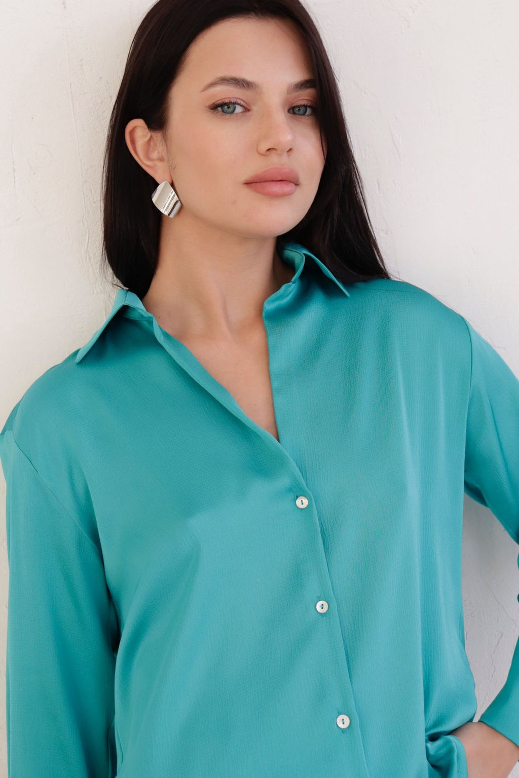 11160 Блуза из плотного шёлка бирюзовая - Martichelli фото 6