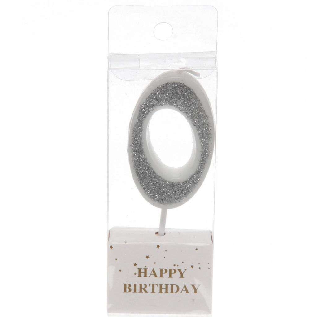 Цена за 10 шт. Свеча для торта Цифра Иллюзия "0" 9.5 см, серебро