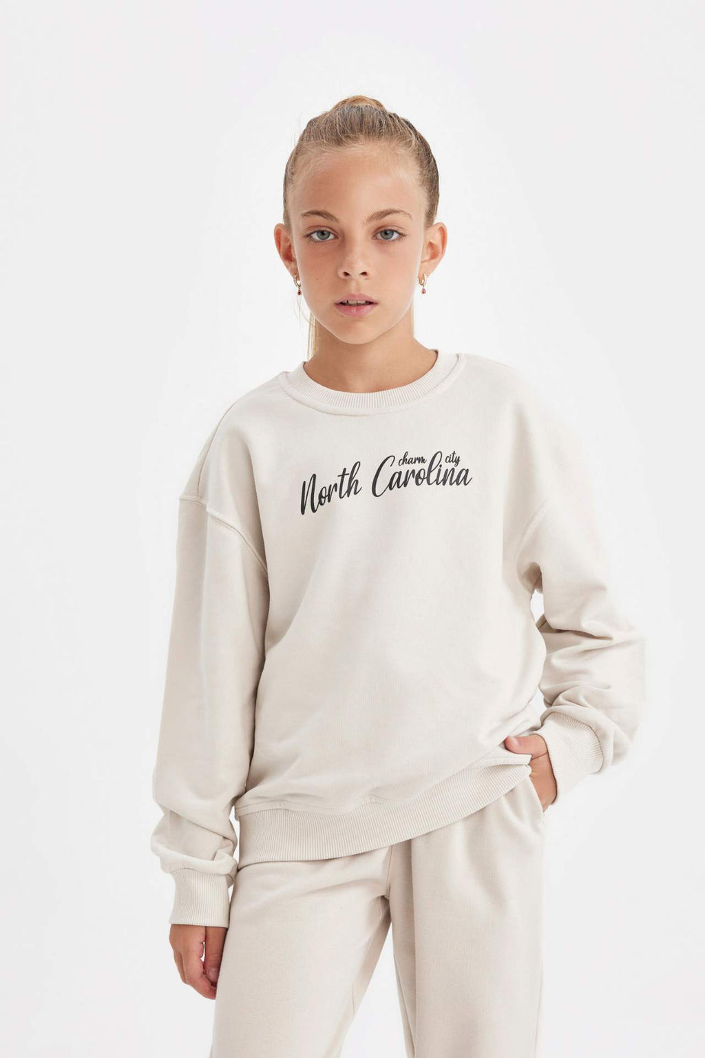 K?z Cocuk Bisiklet Yaka Bask?l? Okul Sweatshirt - Defacto фото 2