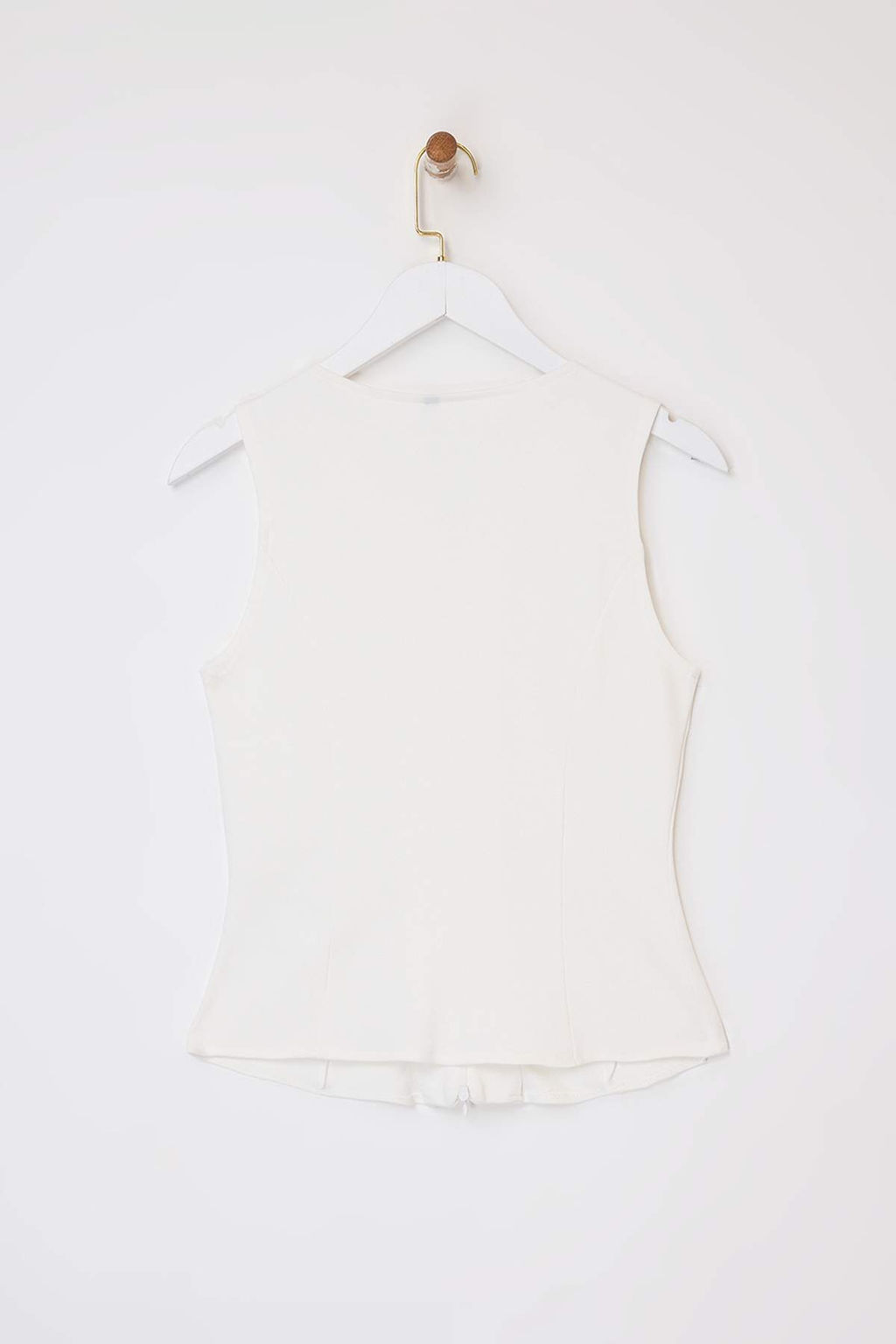 Ekru Fitted/Vucuda Oturan Fermuarl? Kolsuz Interlok Orme Bluz TWOSS26BZ00012