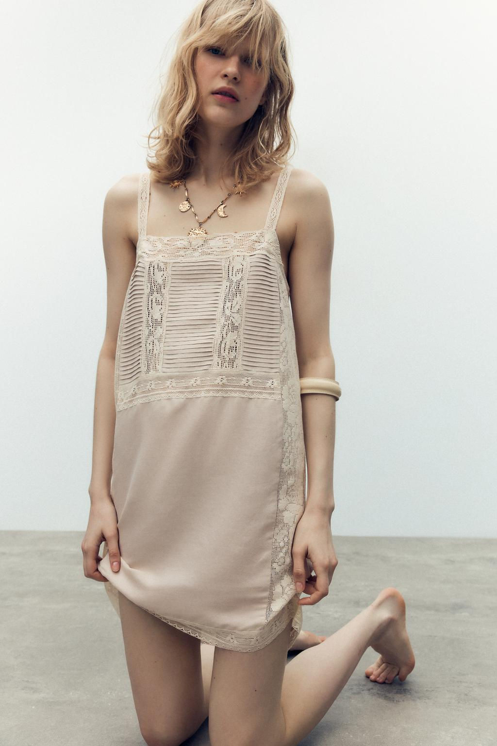 PLEATED LACE STRAPPY DRESS - Zara фото 2