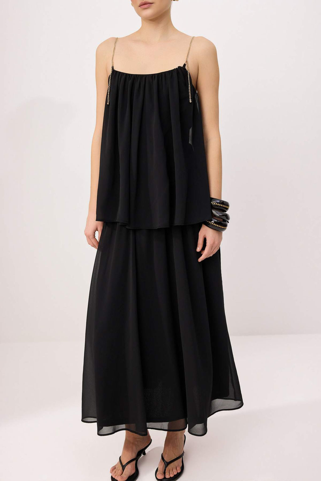 Siyah Zincir Detayl? Ask?l? Sifon Astarl? Maxi Dokuma Elbise TWOSS26EL00350 - Trendyolmilla фото 3