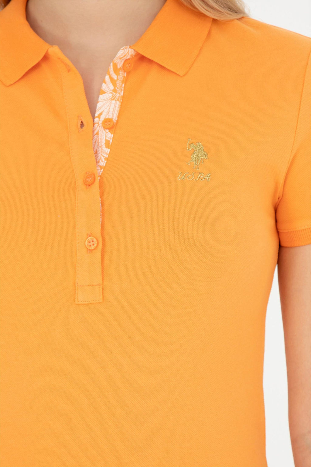Женская оранжевая базовая футболка с воротником-поло Неожиданная скидка в корзине - U.s. polo assn фото 7