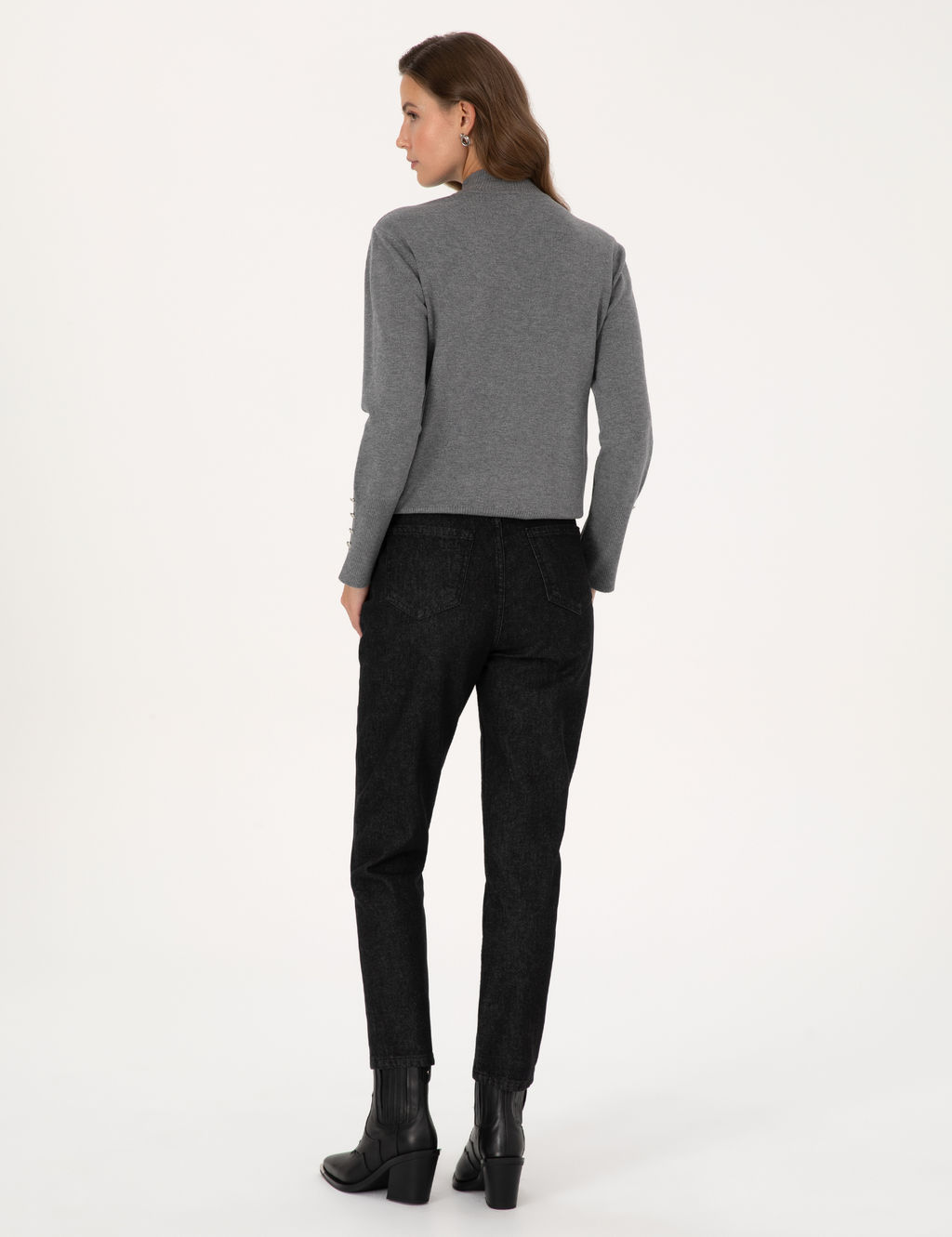 Siyah Mom High Waist Fit Jean Pantolon