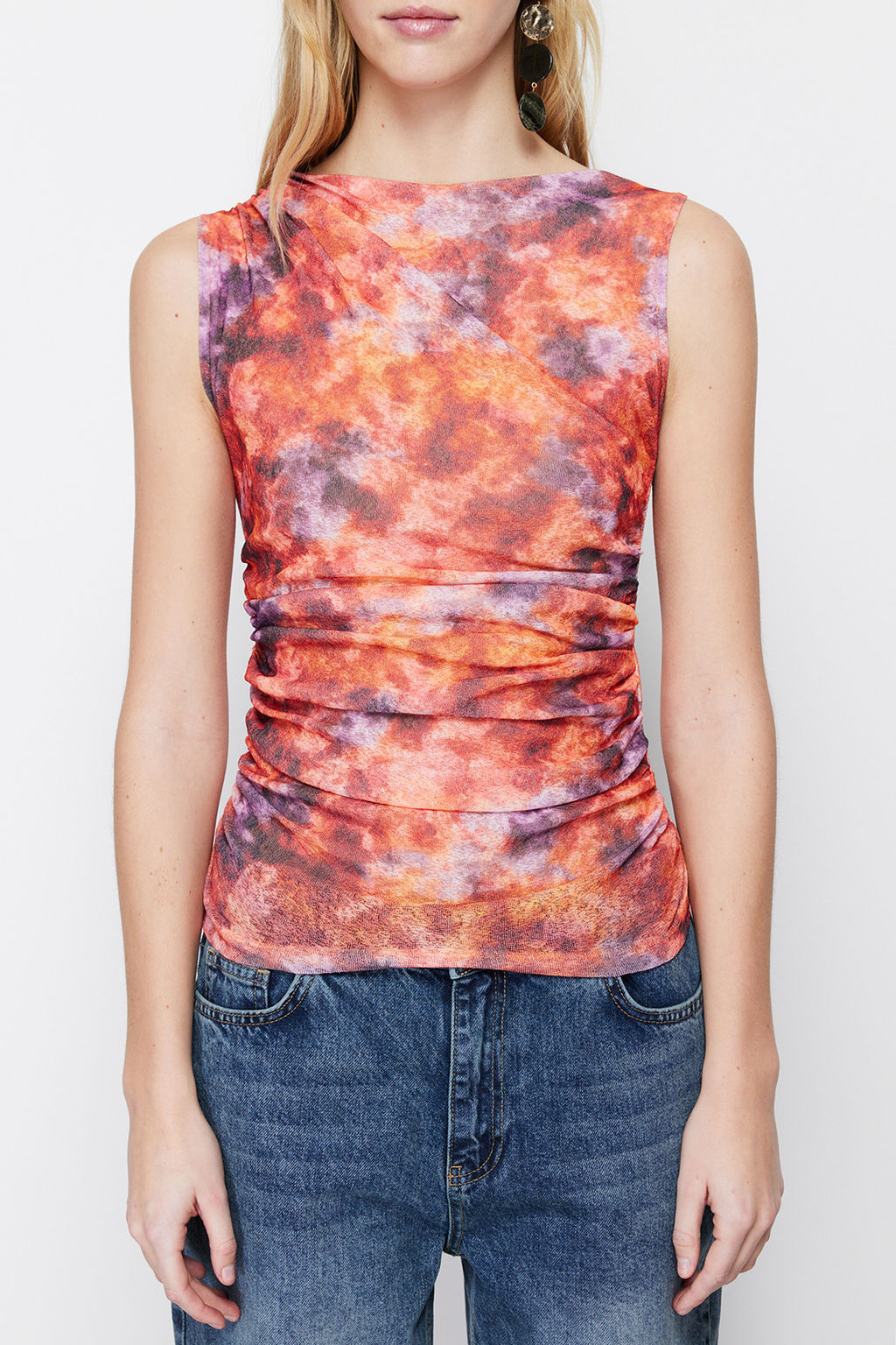 Turuncu Ozel Dokulu Buzgu Detayl? Soyut Desenli Slim Orme Bluz TWOSS24BZ00096 - Trendyolmilla фото 4