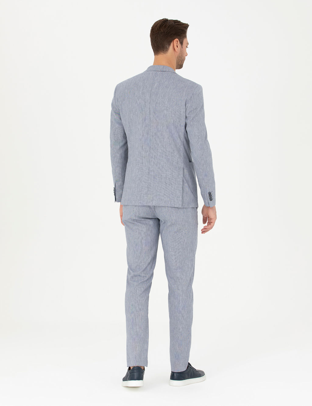 Koyu Mavi Ex. Slim Fit Keten Kar___ml_ Kuma_ Pantolon