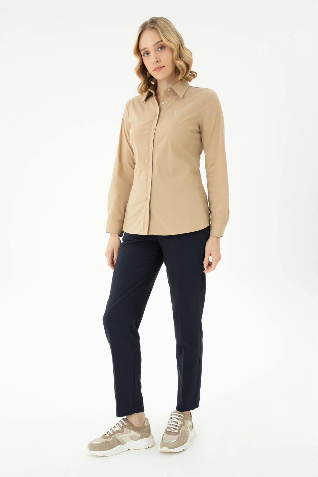 Женская базовая рубашка песочного цвета с длинным рукавом - U.s. polo assn фото 11