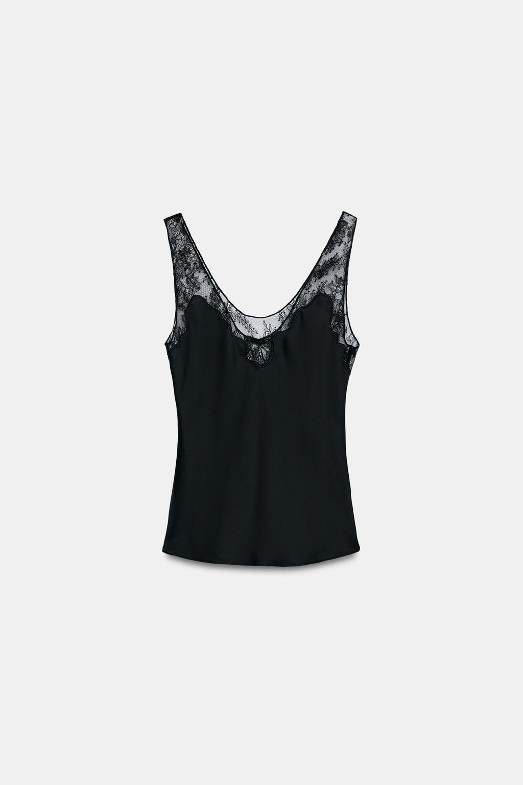 TOP SATINADO ENCAJE ZW COLLECTION / Negro