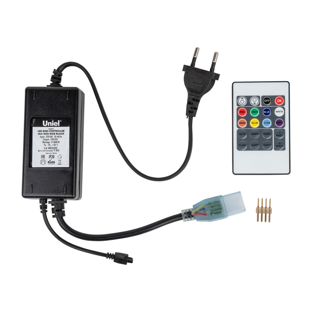 ULC-N20-RGB BLACK Контроллер с пультом ДУ для управления светодиодными многоцветными RGB лентами ULS-5050 сетевого напряжения 220В.