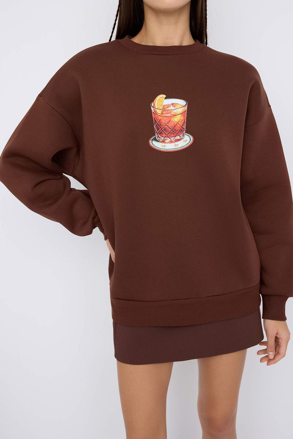 Teen Kahverengi Kal?n Ici Polarl? Kokteyl Bardak Bask?l? Orme Sweatshirt TWOAW26SW00159 - Trendyolmilla фото 5