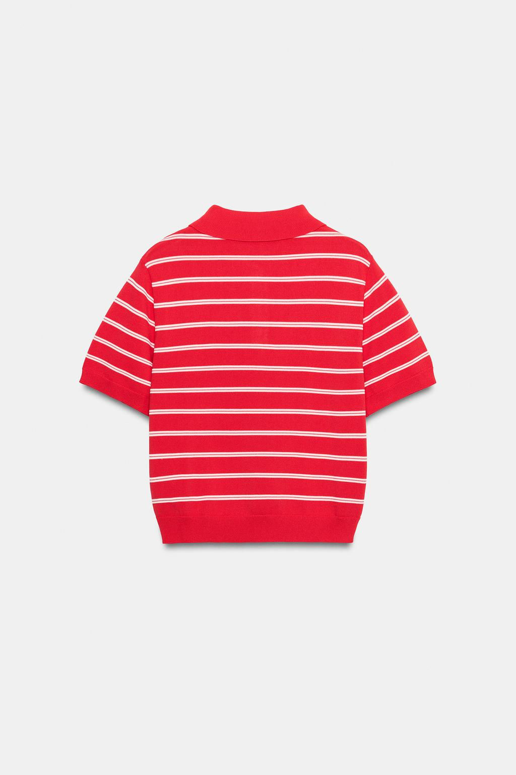 STRIPED SHORT SLEEVE KNIT POLO SHIRT - Zara фото 6