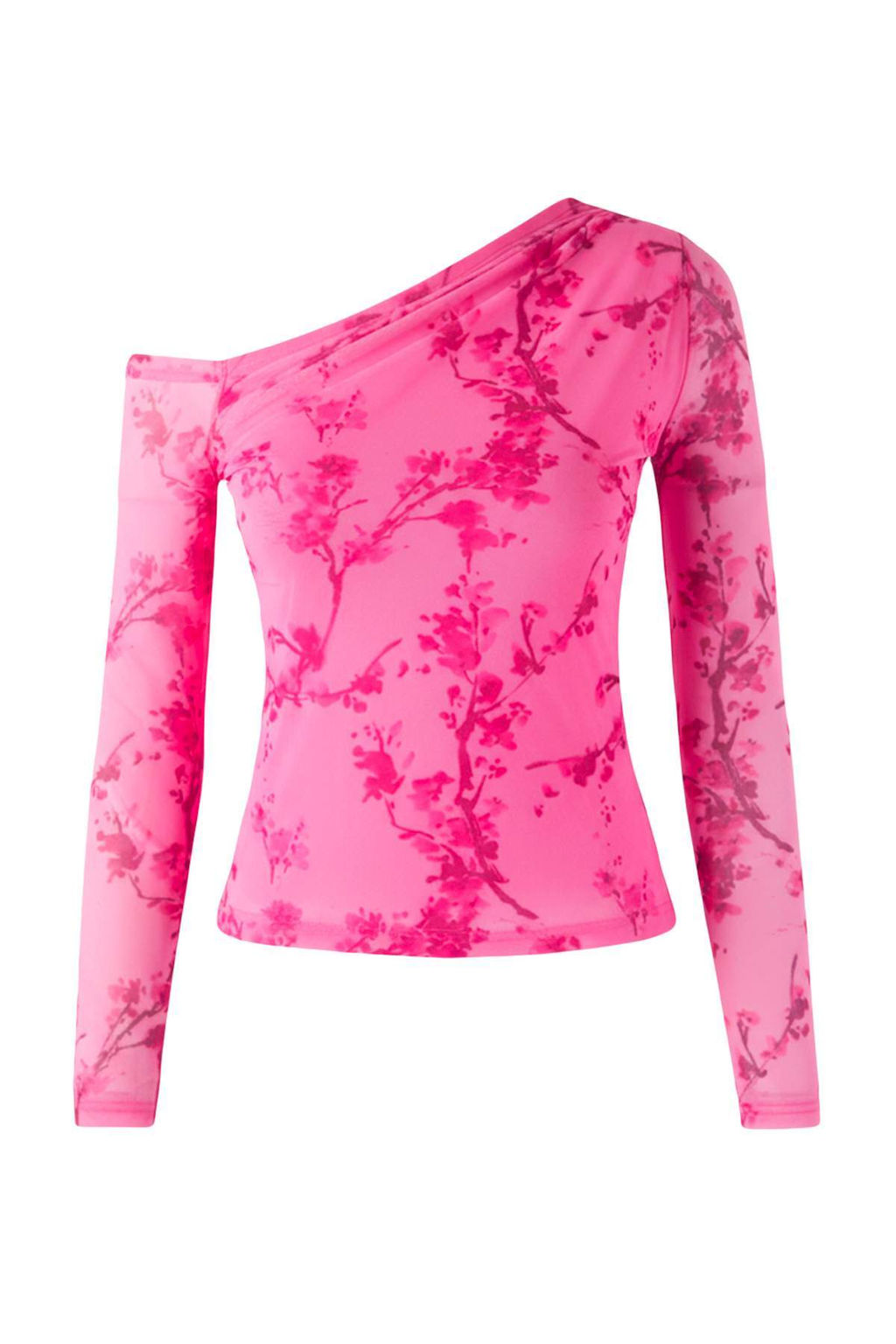 Pembe Cicekli Tul Astarl? Asimetrik Yaka Orme Orme Bluz TWOAW24BZ00051