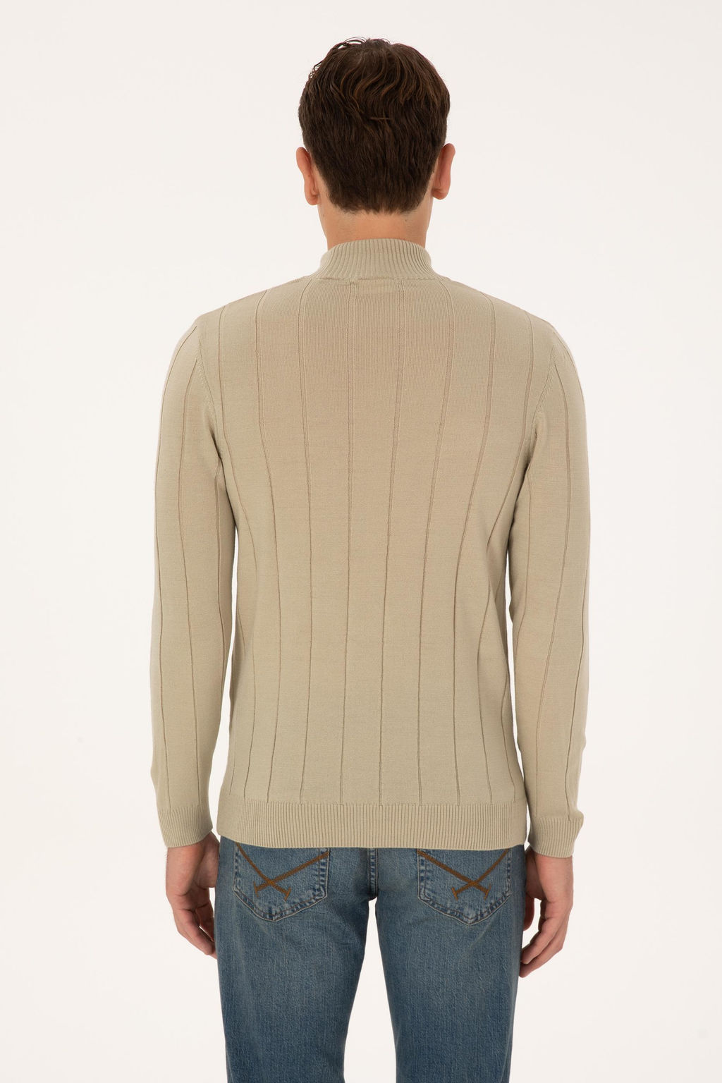 Erkek Slim Fit Yar_m Bal_k__ Yaka A__k Haki Kazak - U.s. polo assn фото 5