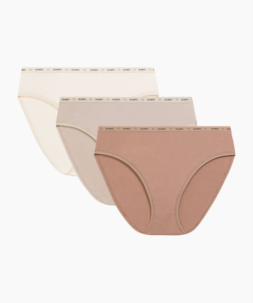 ATLANTIC 3CLP-010 Трусы спорт с высокой посадкой Sport High Leg - набор (3 шт.) темный экрю + бежевый + темно-бежевый