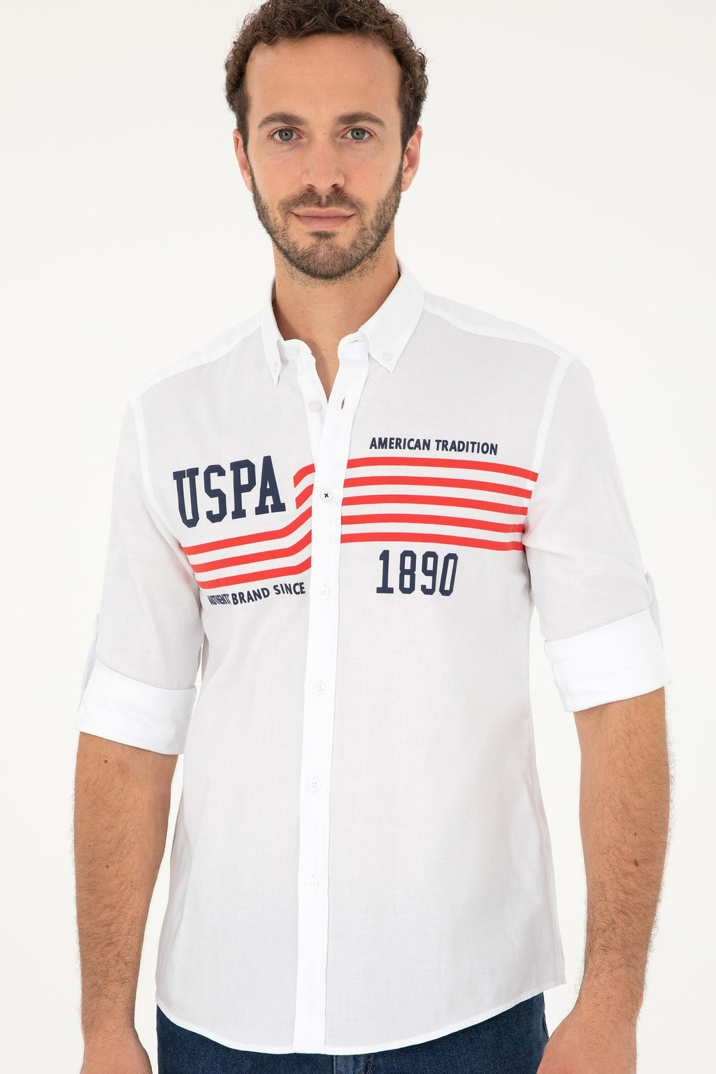 Мужская белая рубашка с длинным рукавом - U.s. polo assn фото 3