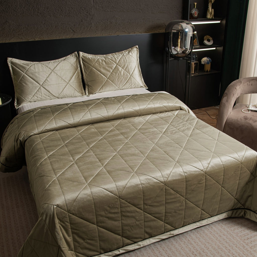 Велюровое покрывало в клетку и две наволочки OVL031 160*220/50-70 1 шт - Ситрейд фото 7