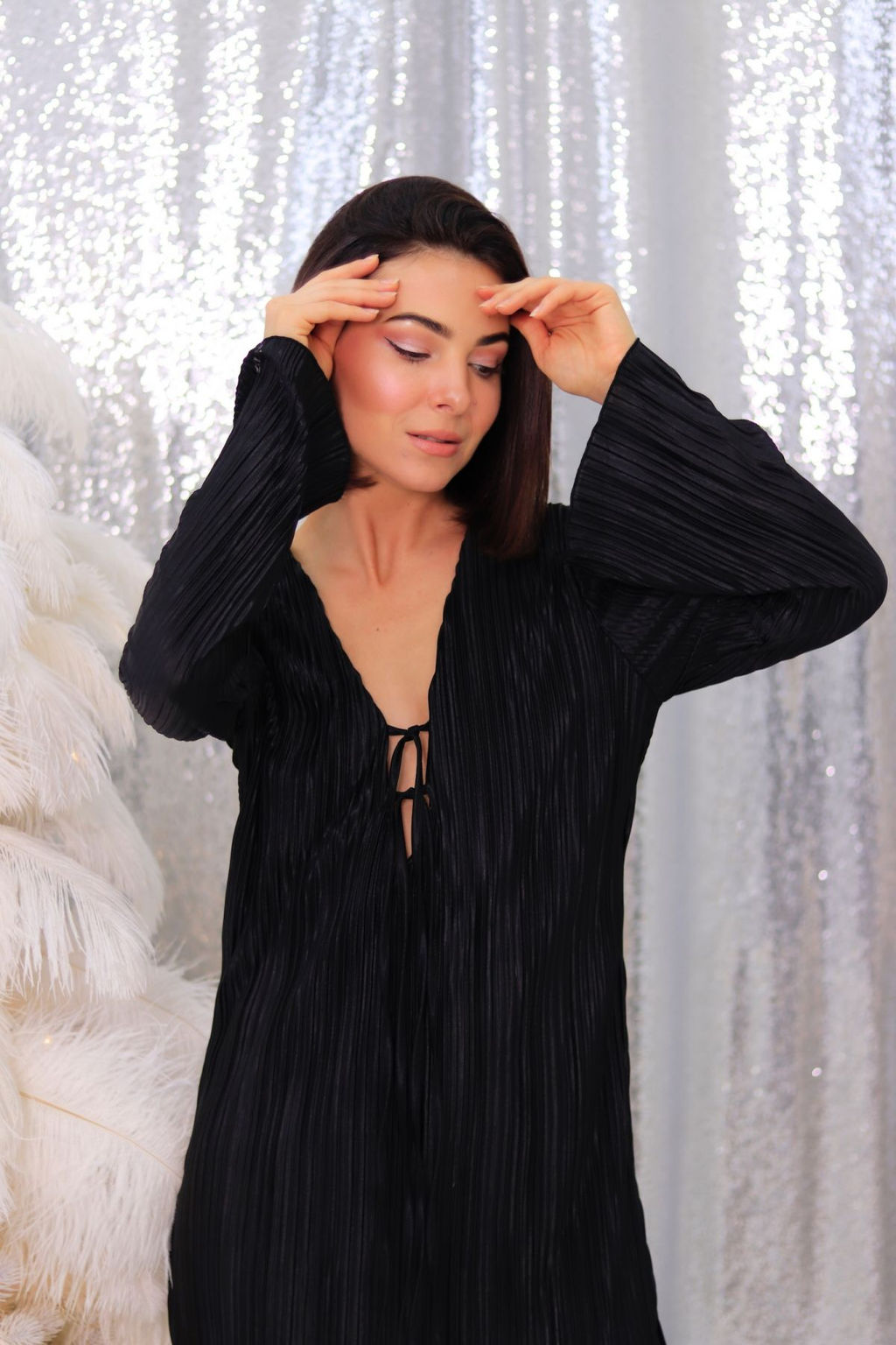 Martichelli Платье-мини гофре с завязками чёрное  фото 3