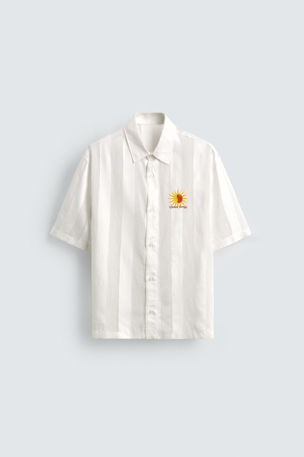 CAMISA JACQUARD RAYAS BORDADO / Blanco - Zara фото 7