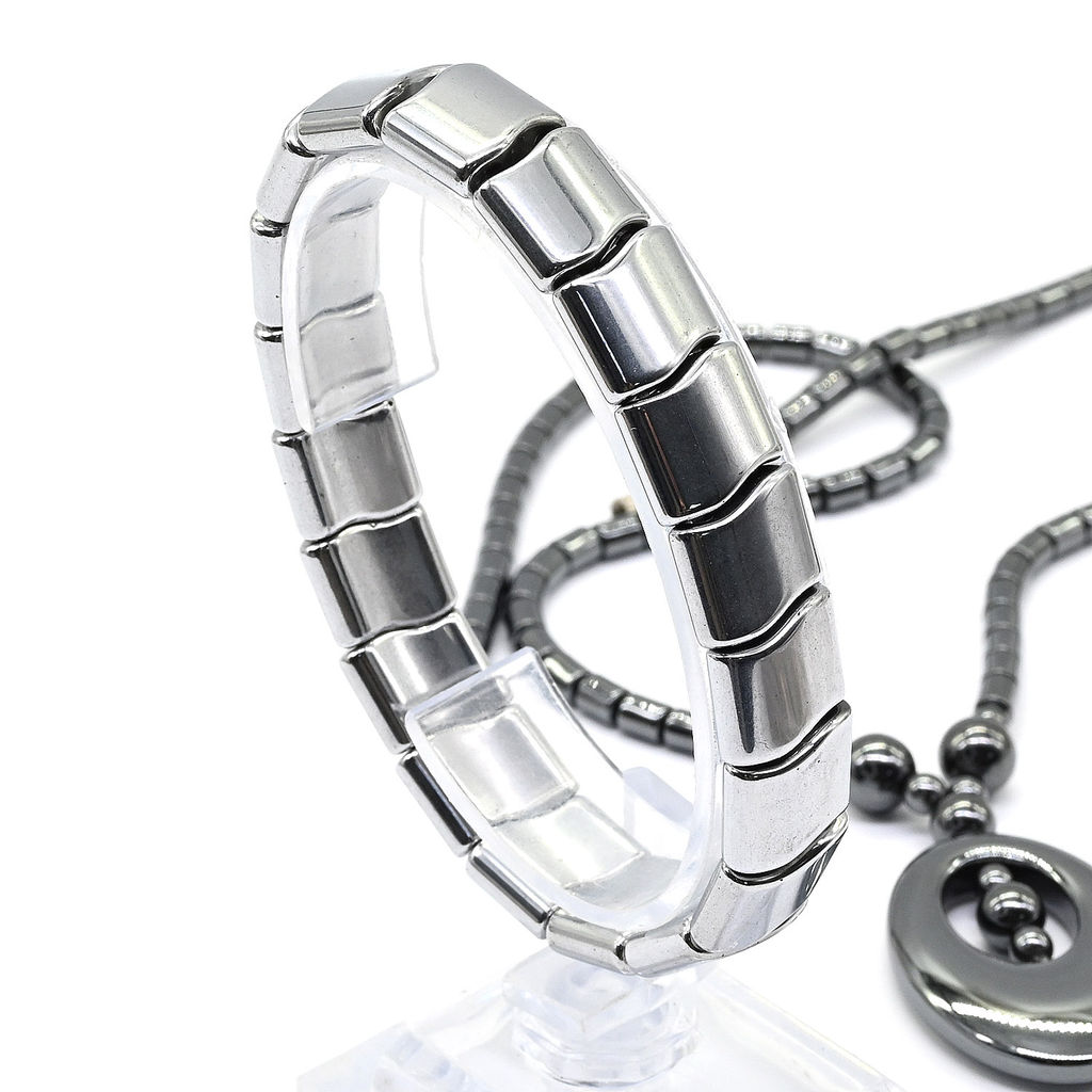 Браслет из гематита сегмент 12*10мм, цвет серебристый