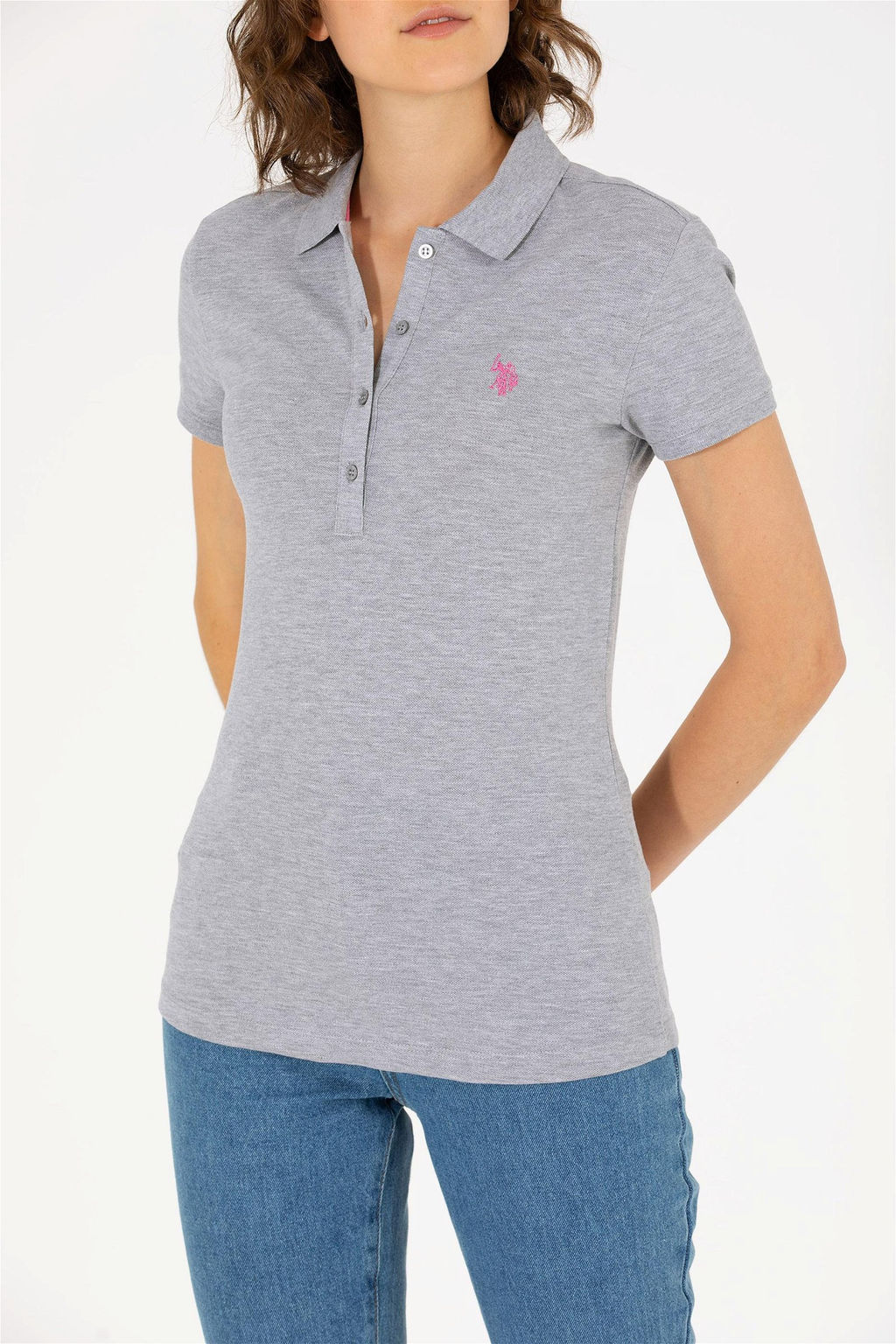 U. S. Polo Assn Женская серая меланжевая базовая футболка с воротником-поло - U.s. polo assn фото 13
